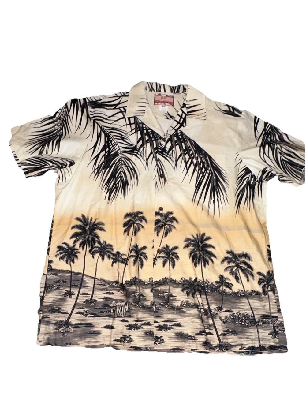 RJC Men's Tropical Palm Print Short-Sleeve Shirt - Cream & Black